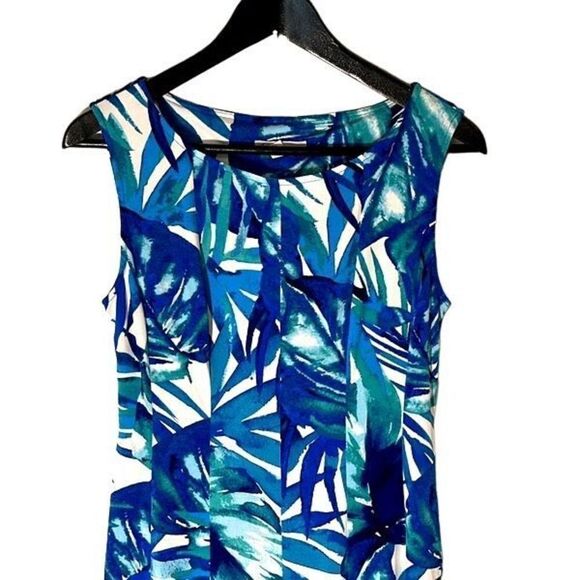 db 1962 A Line Dress Women’s Size 6P Blue/green leaf print - Picture 2 of 9